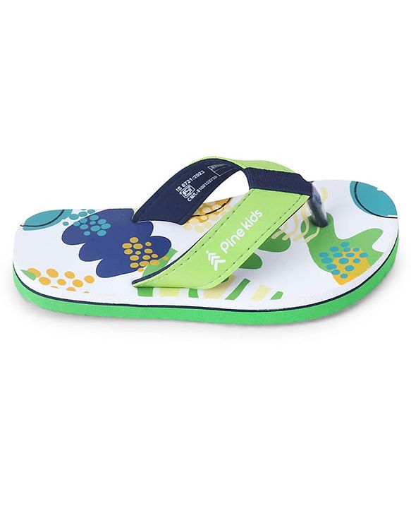Pine Kids Slip On Flip Flops with Abstract Print - Yellow & Green