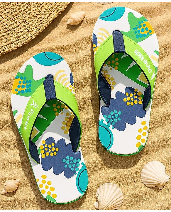 Pine Kids Slip On Flip Flops with Abstract Print - Yellow & Green