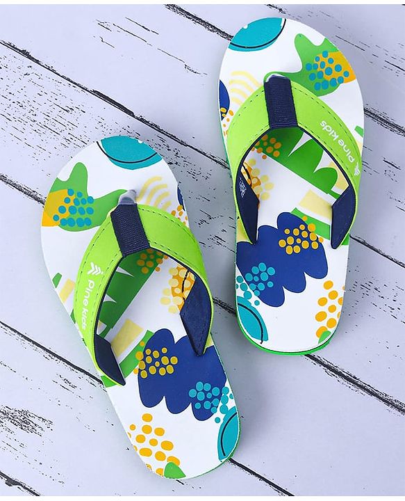 Pine Kids Slip On Flip Flops with Abstract Print - Yellow & Green