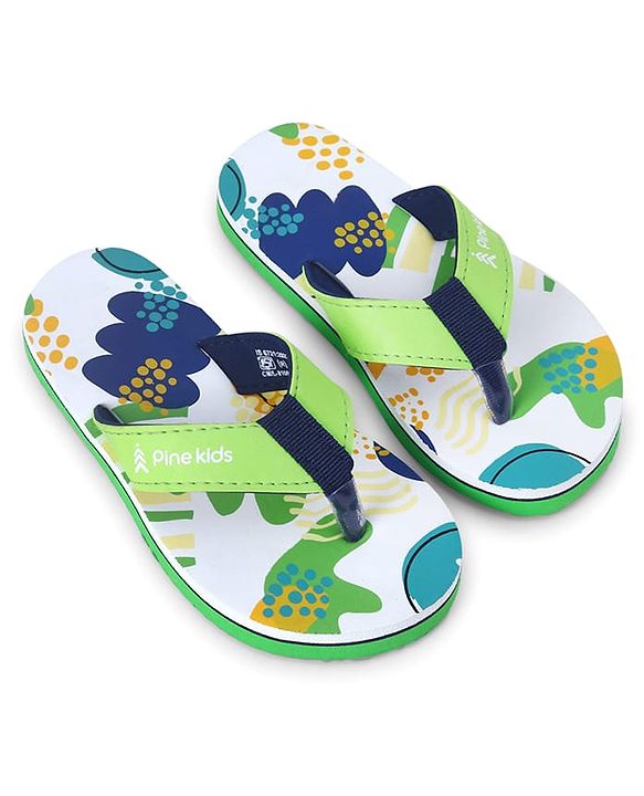 Pine Kids Slip On Flip Flops with Abstract Print - Yellow & Green