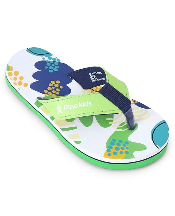 Pine Kids Slip On Flip Flops with Abstract Print - Yellow & Green