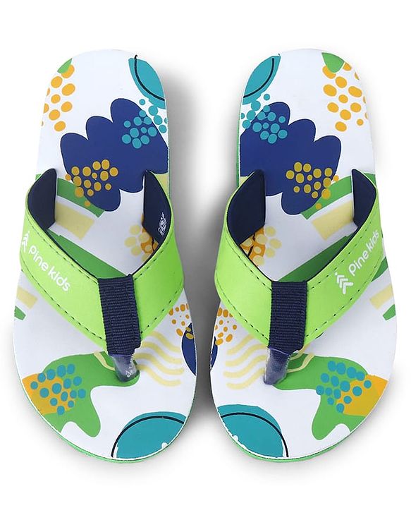 Pine Kids Slip On Flip Flops with Abstract Print - Yellow & Green