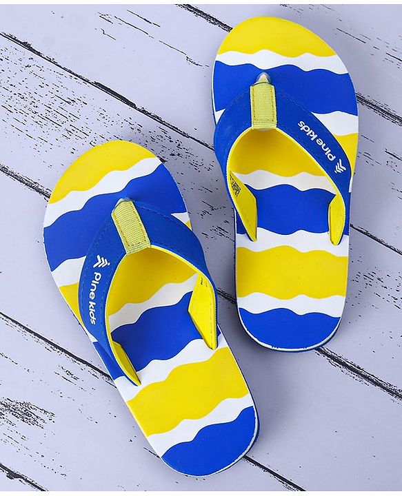 Pine Kids Slip On Flip Flops with Print -  Blue & Yellow