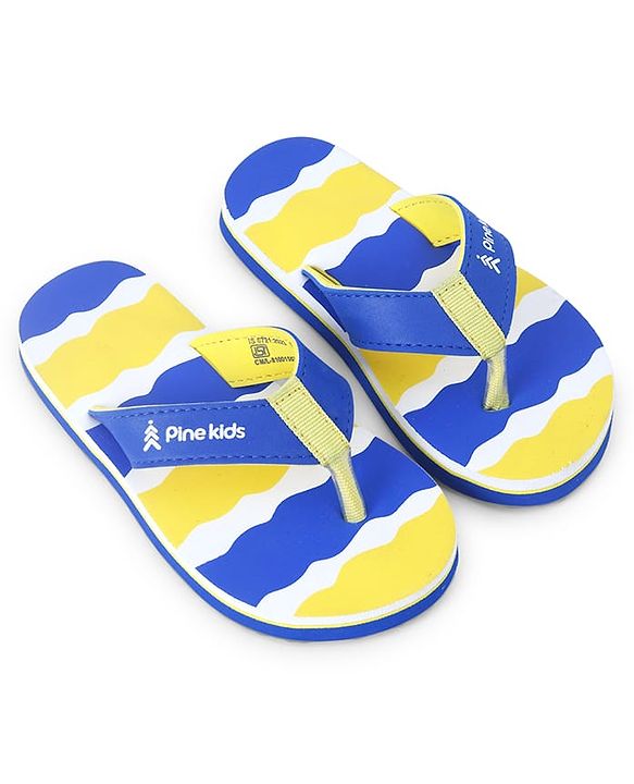 Pine Kids Slip On Flip Flops with Print -  Blue & Yellow