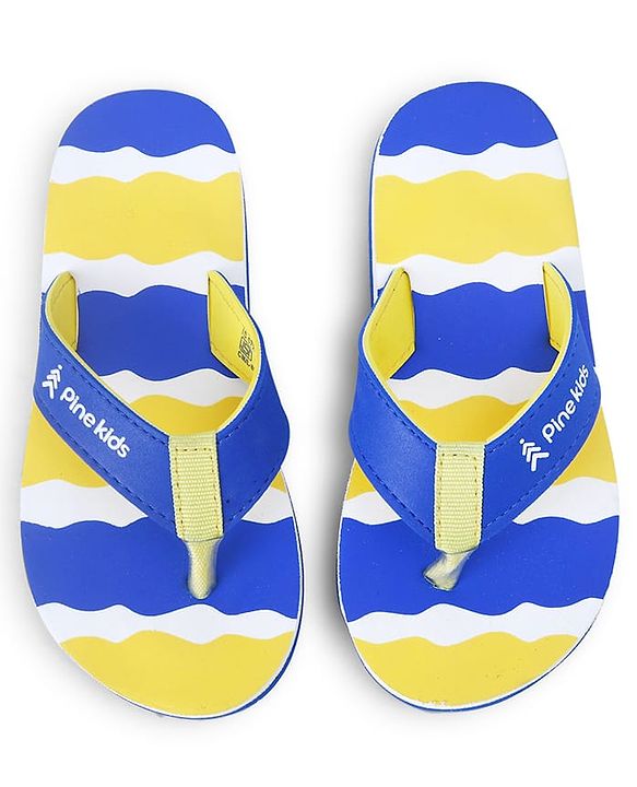 Pine Kids Slip On Flip Flops with Print -  Blue & Yellow