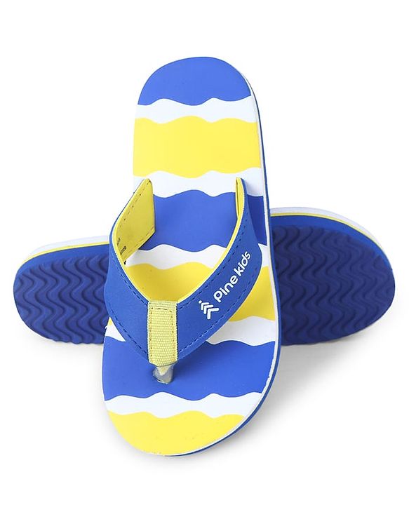 Pine Kids Slip On Flip Flops with Print -  Blue & Yellow