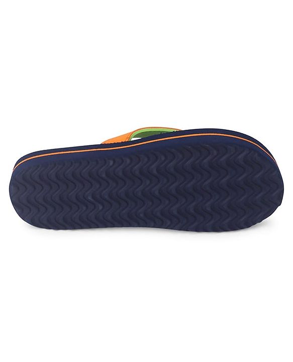 Pine Kids Slip On Flip Flops with Tropical Theme Print - Navy Blue & Green