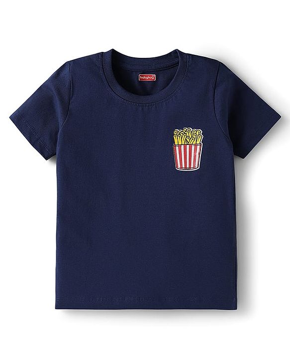 Babyhug Cotton Knit Half Sleeves T-Shirts With Fries & Burger Print Pack of 3 - Navy Blue Blue & Yellow
