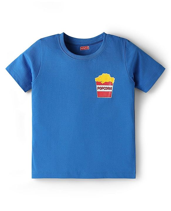 Babyhug Cotton Knit Half Sleeves T-Shirts With Fries & Burger Print Pack of 3 - Navy Blue Blue & Yellow