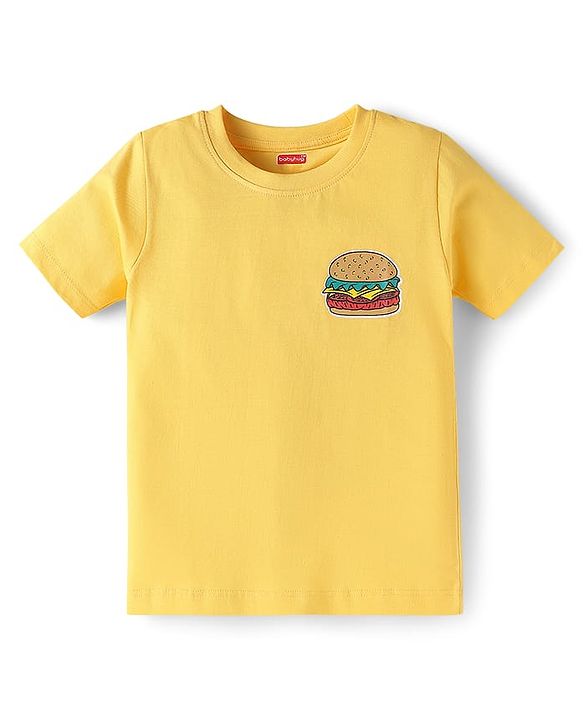 Babyhug Cotton Knit Half Sleeves T-Shirts With Fries & Burger Print Pack of 3 - Navy Blue Blue & Yellow