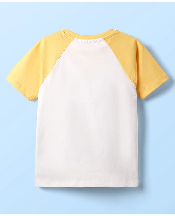 Babyhug Cotton Knit Half Raglan Sleeves T-Shirt with Panda Print - Yellow & White