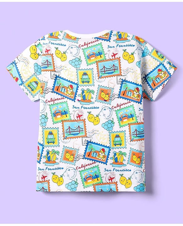 Babyhug Cotton Knit Half Sleeves Oversized T-Shirt with Beach Theme Print - White