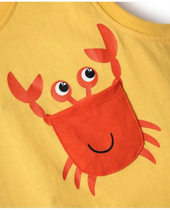 Babyhug Cotton Knit Sleeveless Tank T-Shirts with Beach Theme Print & Stripes Pack of 3 - Yellow White & Red