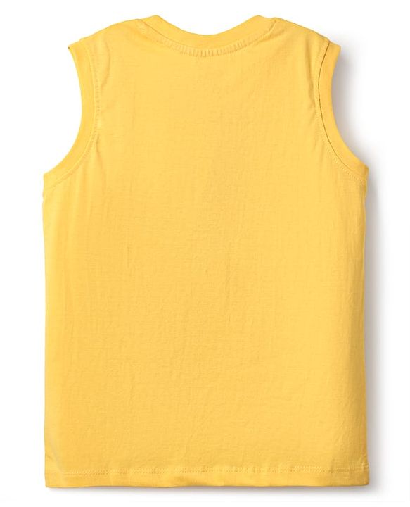 Babyhug Cotton Knit Sleeveless Tank T-Shirts with Beach Theme Print & Stripes Pack of 3 - Yellow White & Red