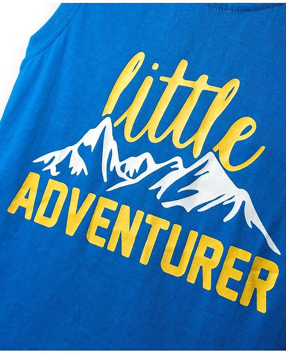 Babyhug Cotton Knit Sleeveless Tank T-Shirts with Mountain Print & Stripes Pack of 3 - Blue