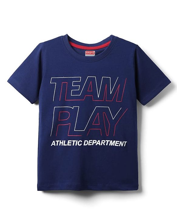 Babyhug Cotton Knit Half Sleeves T-Shirt with Text Print - Navy Blue
