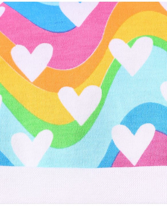Babyhug 100% Cotton Interlock Knit Cap Mittens & Booties Set with Heart Print & Color Block Design Multicolor - Diameter 14 cm