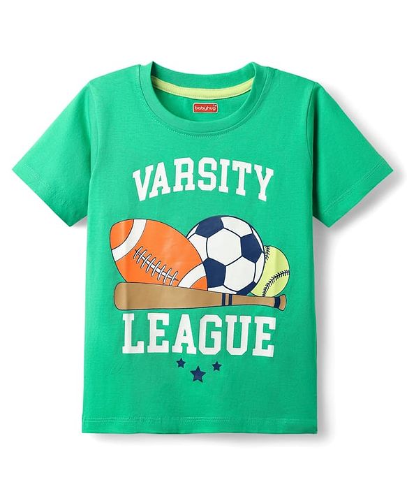 Babyhug Cotton Knit Half Sleeves T-Shirt with Sport Print - Mint