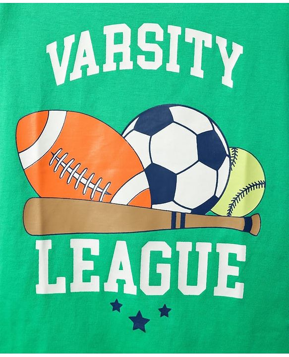 Babyhug Cotton Knit Half Sleeves T-Shirt with Sport Print - Mint