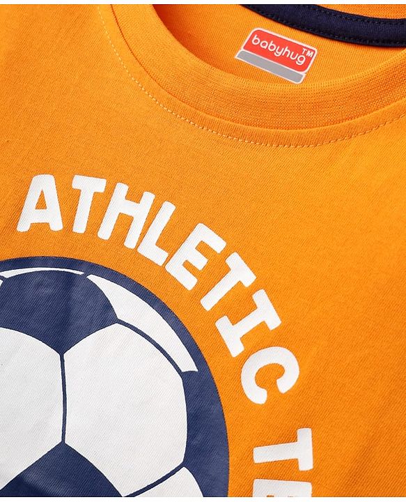 Babyhug Cotton Knit Half Sleeves T-Shirt With Sport Theme Print - Orange