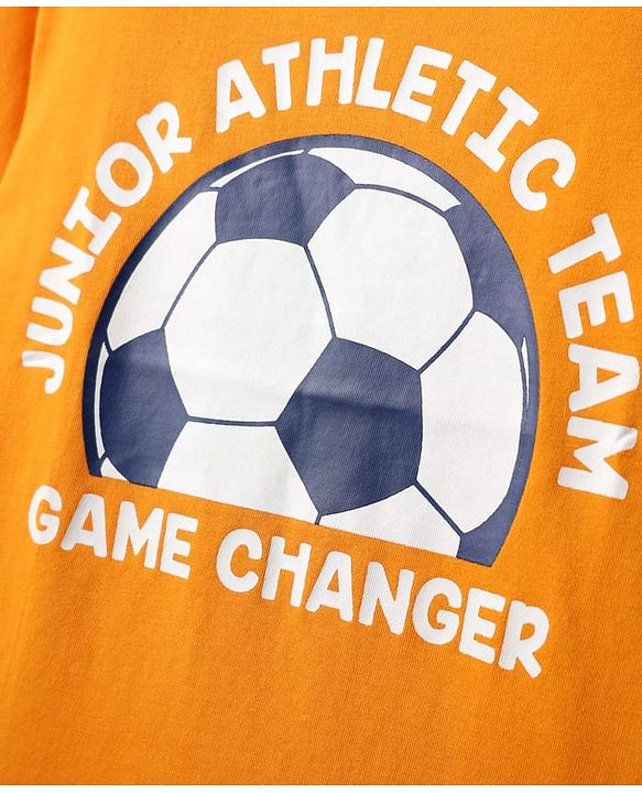 Babyhug Cotton Knit Half Sleeves T-Shirt With Sport Theme Print - Orange