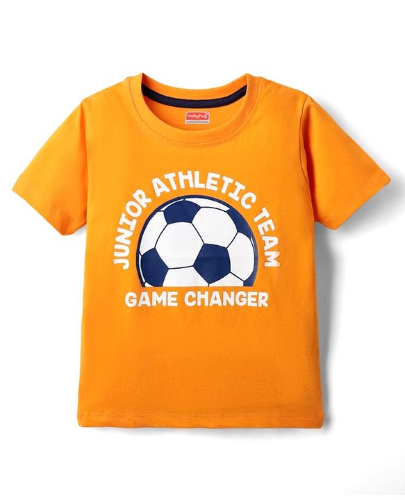 Babyhug Cotton Knit Half Sleeves T-Shirt With Sport Theme Print - Orange