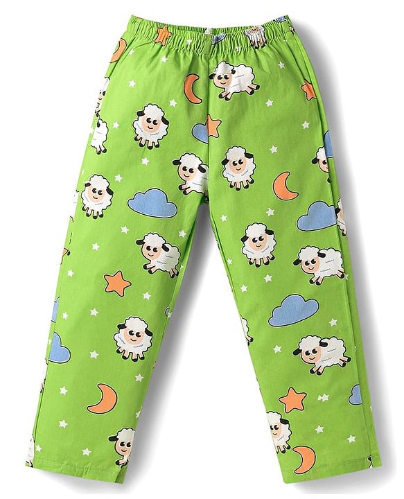 Babyhug Poplin Woven Half Sleeves Front Open Co-ords Night Suit with Ship Print - Light Green