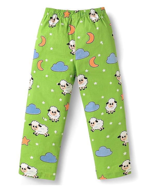 Babyhug Poplin Woven Half Sleeves Front Open Co-ords Night Suit with Ship Print - Light Green