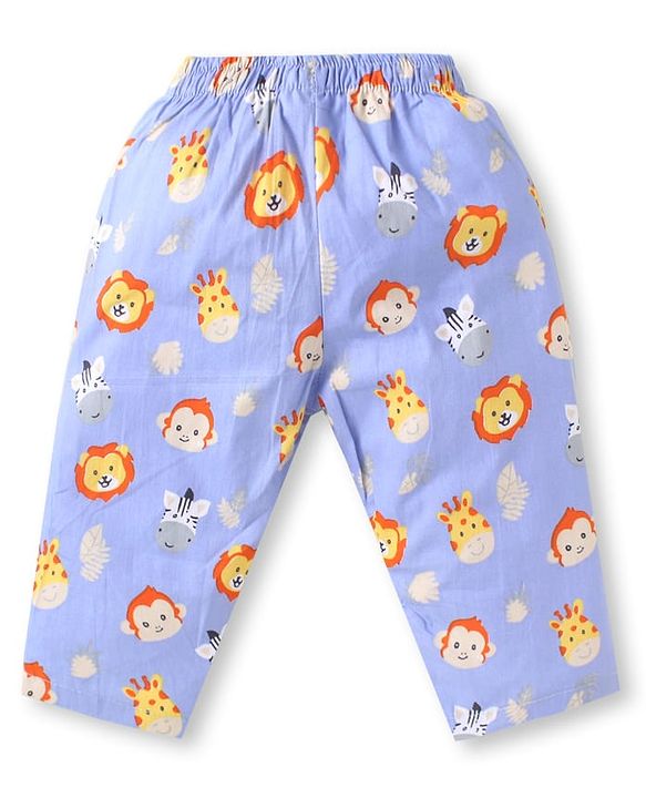 Babyhug Poplin  Woven Half Sleeves Nightsuit With Animal Print - Light Blue