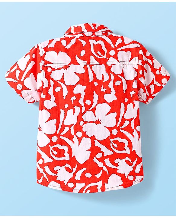 Babyhug Cotton Woven Half Sleeves Shirt With Floral Print - Red