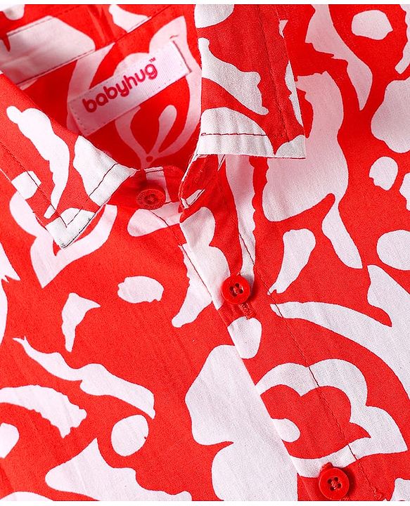 Babyhug Cotton Woven Half Sleeves Shirt With Floral Print - Red