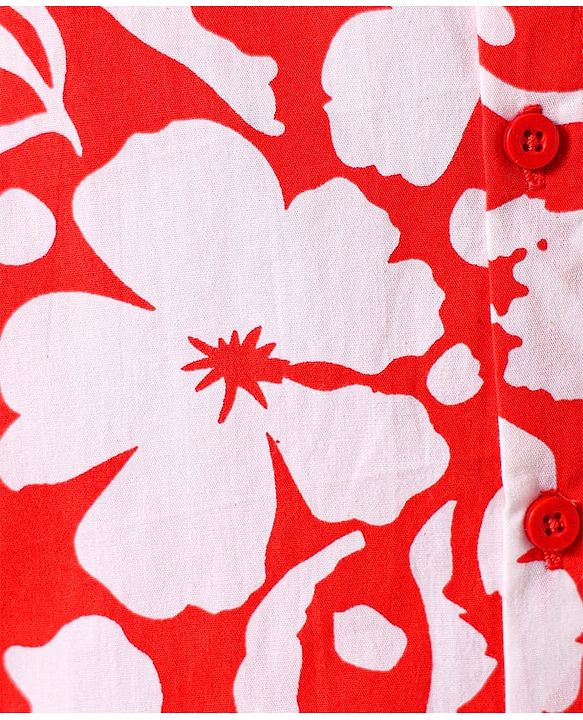 Babyhug Cotton Woven Half Sleeves Shirt With Floral Print - Red