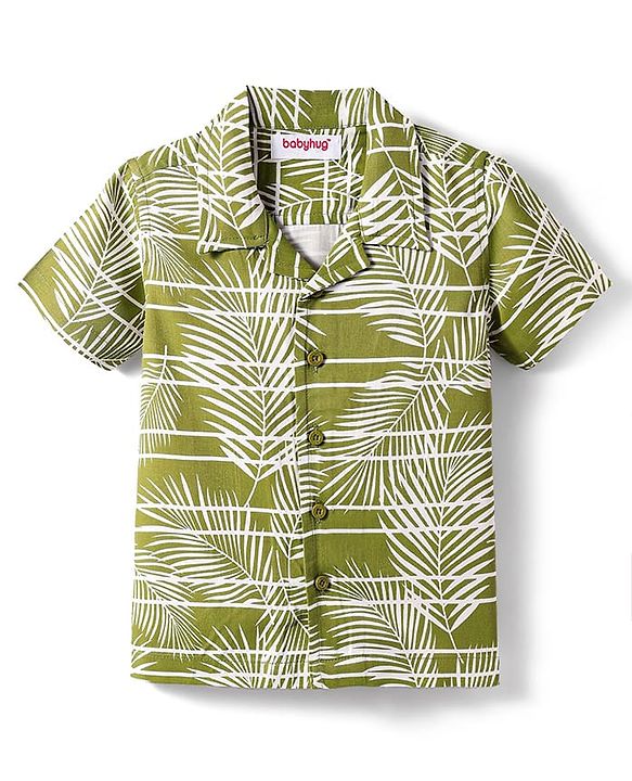 Babyhug Viscose Woven Half Sleeves Shirt With Tropical Theme Print - Green