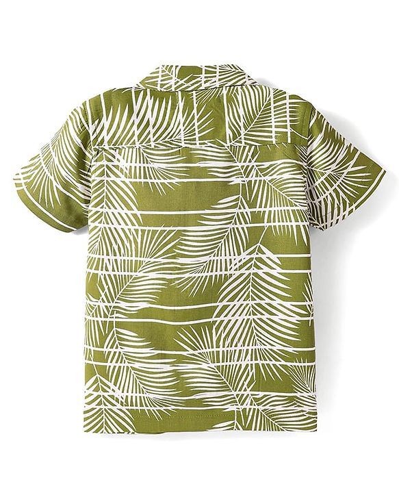 Babyhug Viscose Woven Half Sleeves Shirt With Tropical Theme Print - Green