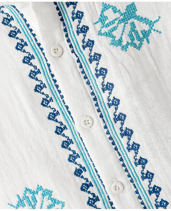 Babyhug Cotton Woven Half Sleeves Shirt With Embroidery - White