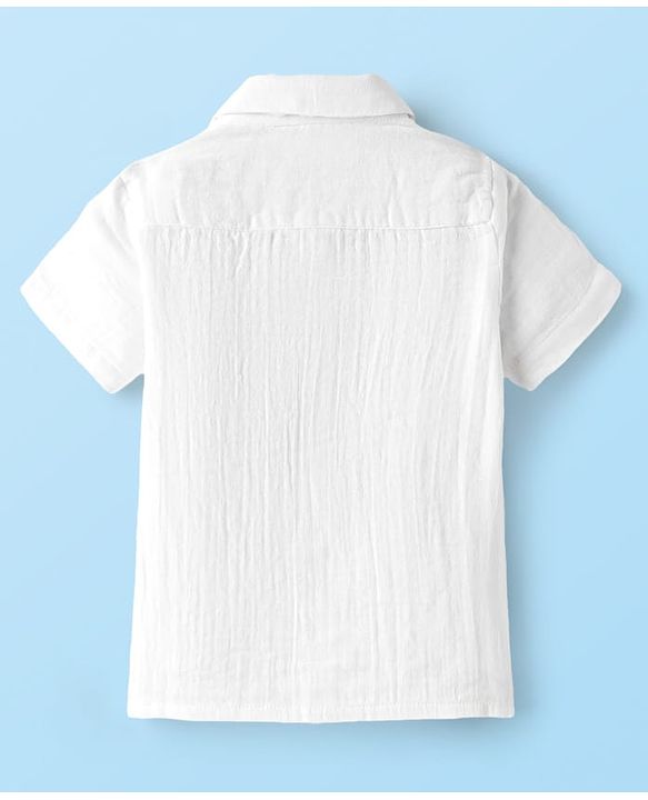 Babyhug Cotton Woven Half Sleeves Shirt With Embroidery - White