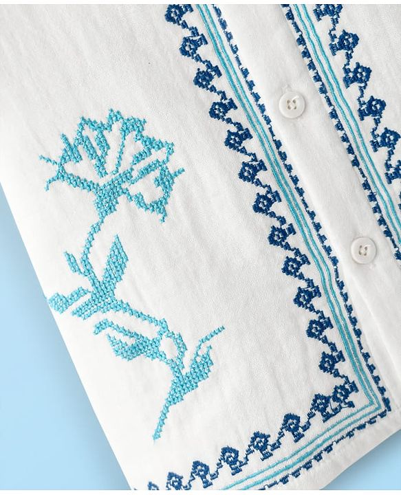Babyhug Cotton Woven Half Sleeves Shirt With Embroidery - White