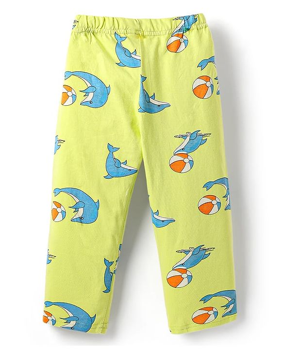Babyhug Cotton Knit Half Sleeves Co-ords Night Suit With Dolphin Print - Light Yellow