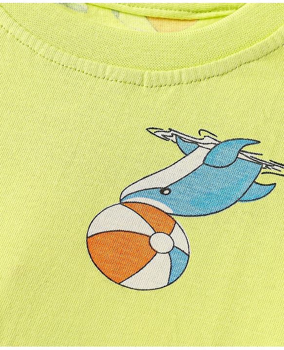 Babyhug Cotton Knit Half Sleeves Co-ords Night Suit With Dolphin Print - Light Yellow