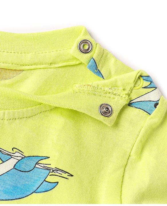 Babyhug Cotton Knit Half Sleeves Co-ords Night Suit With Dolphin Print - Light Yellow
