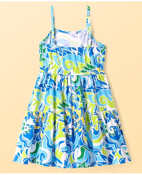 Pine Kids Cotton Knit Floral Printed Frock with Three Fourth Sleeves Shrug - Blue