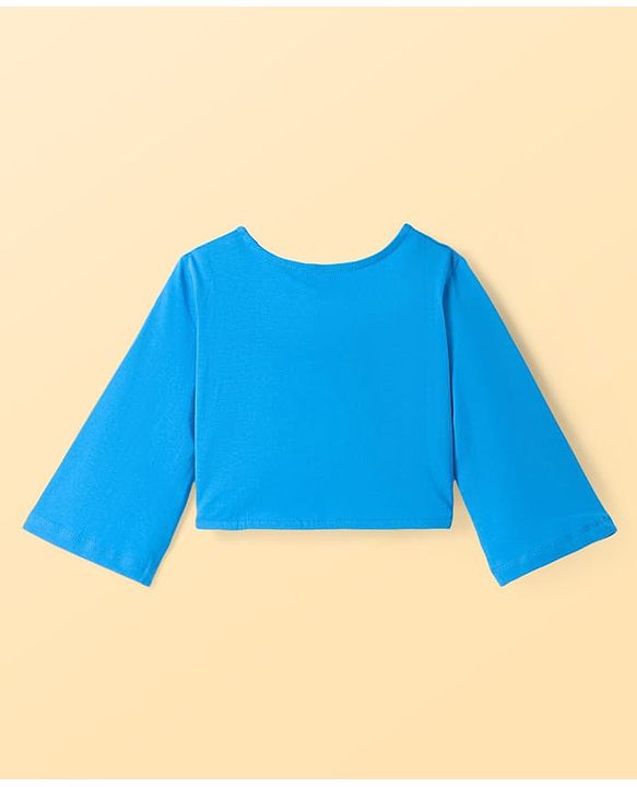Pine Kids Cotton Knit Floral Printed Frock with Three Fourth Sleeves Shrug - Blue