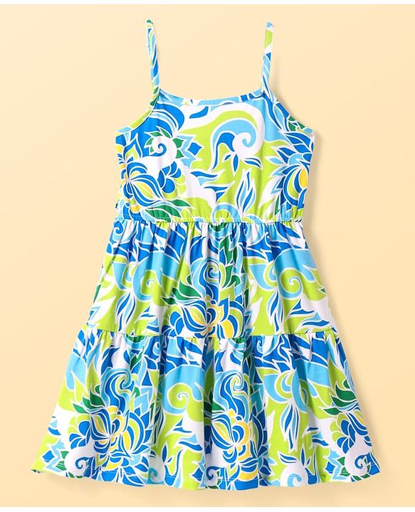 Pine Kids Cotton Knit Floral Printed Frock with Three Fourth Sleeves Shrug - Blue