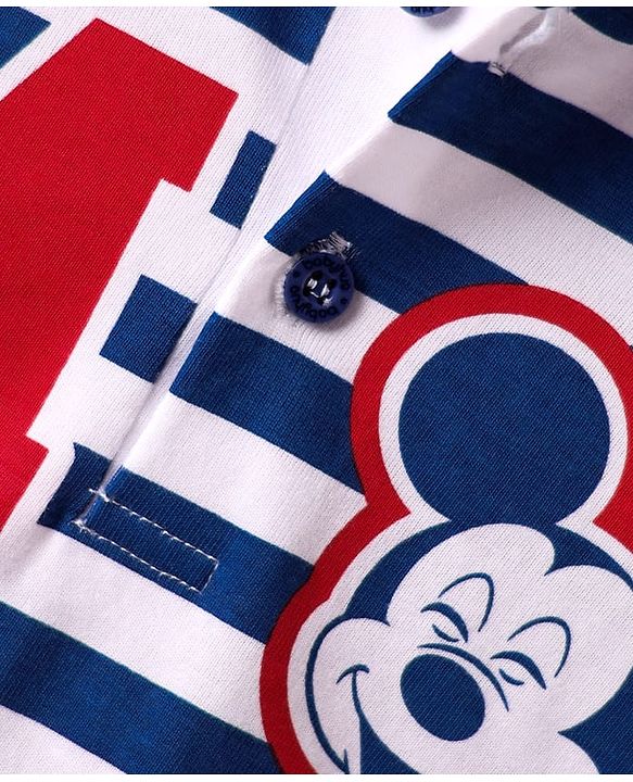 Babyhug Disney Single Jersey Knit Half Sleeve Polo T-Shirt & Shorts Set With Mickey Mouse And Family Graphics - Navy Blue