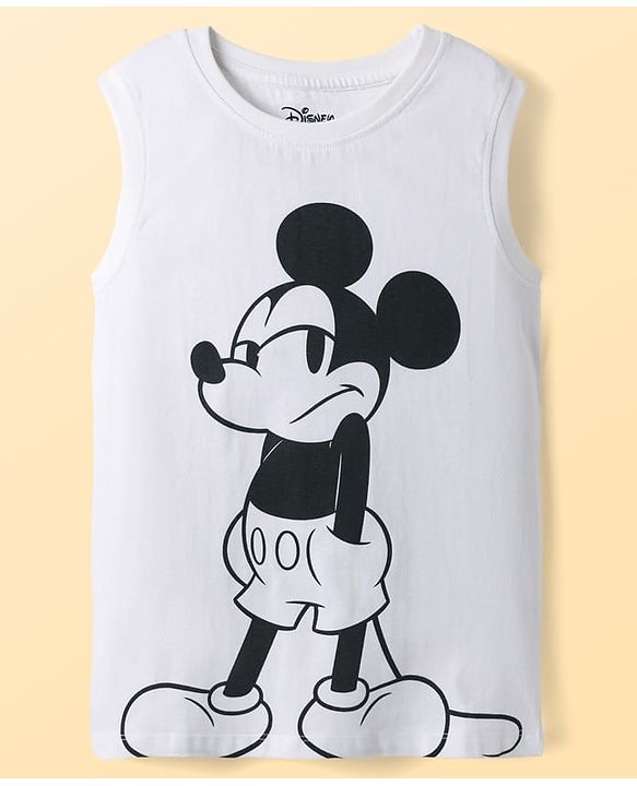 Pine Kids Disney Single Jersey Knit Half Sleeves Checkered Shirt & Sleeveless T-Shirt With Front & Back Mickey Mouse - Blue & White