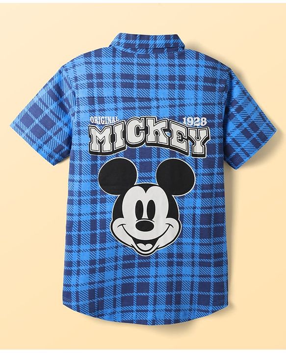 Pine Kids Disney Single Jersey Knit Half Sleeves Checkered Shirt & Sleeveless T-Shirt With Front & Back Mickey Mouse - Blue & White