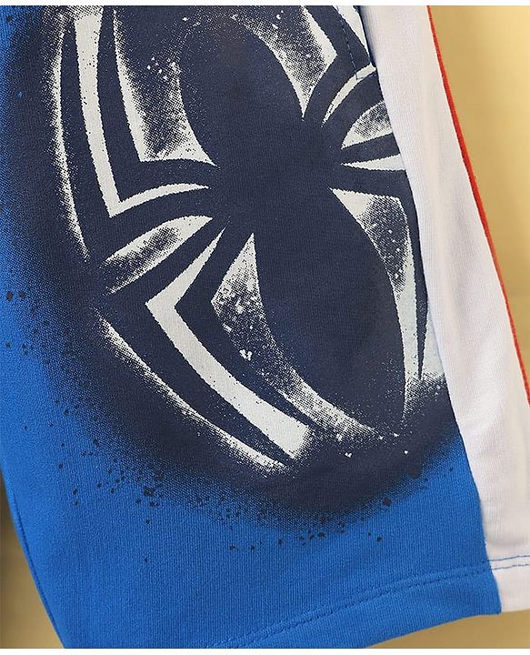 Pine Kids Marvel Terry Knit Cut & Sew Knee Length Shorts With Spider-Man Graphics & Piping Detailing  - Blue