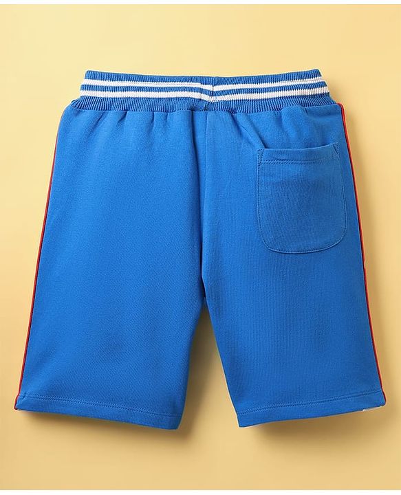 Pine Kids Marvel Terry Knit Cut & Sew Knee Length Shorts With Spider-Man Graphics & Piping Detailing  - Blue