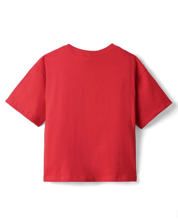 Pine Kids Marvel Single Jersey Knit Half Drop Shoulder Sleeves Oversized T-Shirt & Shorts Set With Spider-Man Graphics Badge & Buckle Detailing - Red & Blue