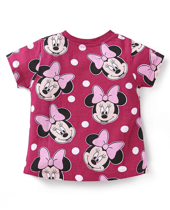 Babyhug Disney Single Jersey Knit  Half Sleeves Shorts Night Suit with Minnie Mouse Print - Maroon